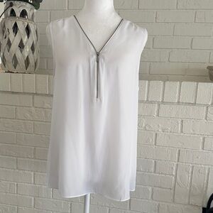 INC International Concepts White V-Neck Sleeveless Top